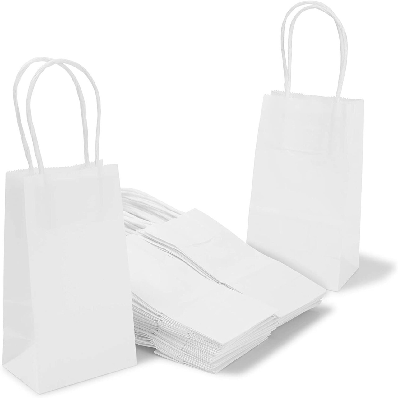Small Kraft Paper Gift Bags with Handles (White, 3.5 x 6.25 in, 50 Pack)